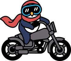 A penguin is riding a motorcycle with a red scarf around its neck vector