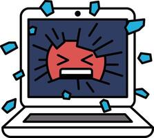 A laptop screen with a red face and a red circle with a black line through it vector