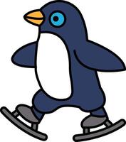 A cartoon penguin is skating on ice vector