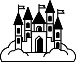 castle is shown in the sky with flags flying from the top of the building vector
