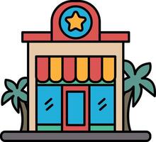 a colorful building with a star on top and palm trees in the background vector