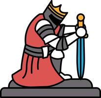 A knight is kneeling on a stone slab holding a sword vector