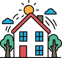 a house with a roof and trim sits in front of a tree vector