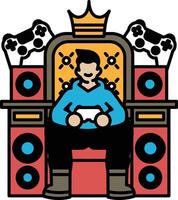 A man is sitting on a throne in front of a game console vector