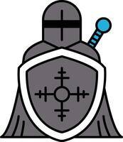 A knight is standing in front of a shield with a cross on it vector