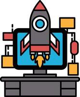 a computer monitor with a rocket on it vector