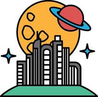 a city with a large planet in the sky vector