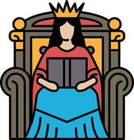 A woman in a red robe sits on a throne with a book in her hand vector