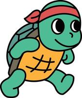 cartoon turtle wearing a bandana and a headband is running vector