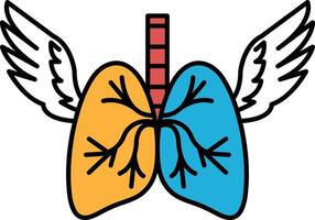 A drawing of a pair of lungs with wings on either side vector