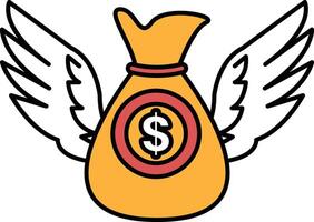 A bag with a dollar sign on it is being carried by two wings vector