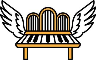A bench with a keyboard on it and wings on top of it vector