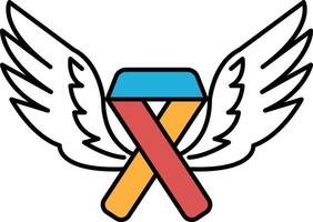 A red and blue ribbon with wings on either side vector