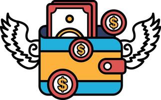 A wallet with a lot of money in it and a winged symbol on it vector