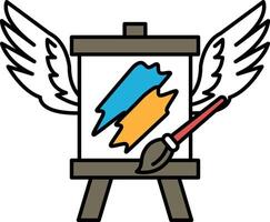 A painting with a brush and a canvas with wings on it vector