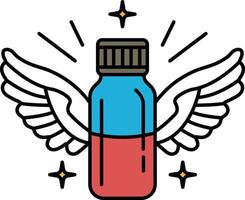 bottle with a cap and a label with a winged design vector