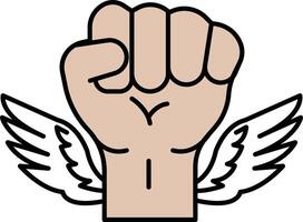 A fist with wings is shown in a white background vector