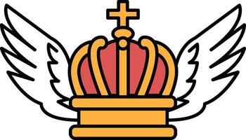 A crown with a cross on top and wings on either side vector