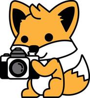 A cartoon fox is holding a camera and smiling vector