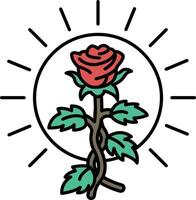 rose is drawn in the center of a white circle vector