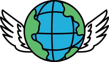 A cartoon drawing of a globe with wings on either side vector