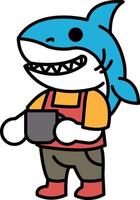cartoon shark is holding a mug and smiling vector