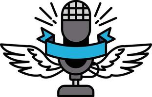 A microphone with a ribbon and wings vector
