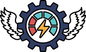 A graphic of a gear with wings on either side of it vector