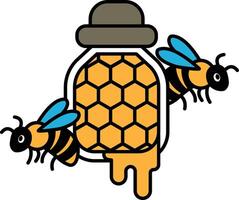 A cartoon of two bees and a jar of honey vector