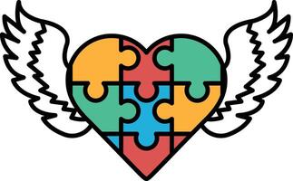 A colorful puzzle heart with wings vector