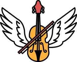 A violin is shown with wings on either side of it vector