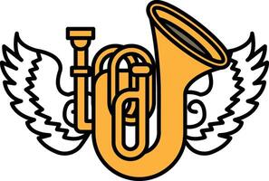 A large trumpet with a small bell is shown with wings vector