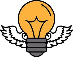 A light bulb with wings is shown in a white background vector