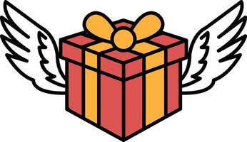 A red and yellow box with a white background and wings on top vector