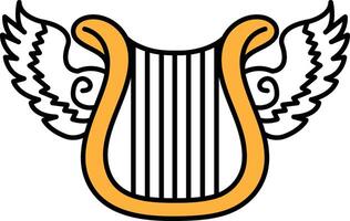 A gold and white instrument with wings on either side vector