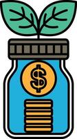 A jar with a dollar sign on it and a plant growing out of it vector