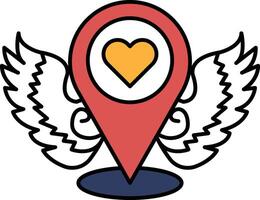 A red heart with a red pin on it vector
