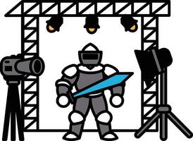 knight is standing in front of a camera with a sword in his hand vector