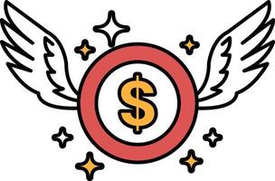 A red circle with a dollar sign in the middle and two wings on either side vector