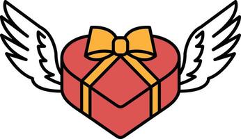 A red box with a bow on it and wings on either side vector
