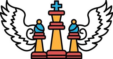 A chess board with a winged cross on top and two pieces on the bottom vector