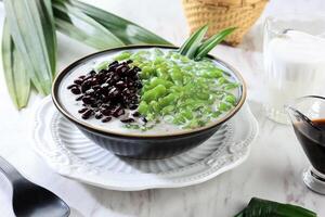 Malaysian Desserts Called Cendol. Cendol is Made From Crushed Ice Cubes and Red Bean photo