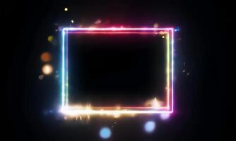 Neon square frame with lights on black background video