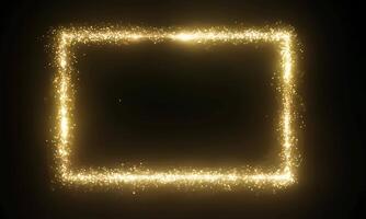 Golden square frame with sparkles on black background video