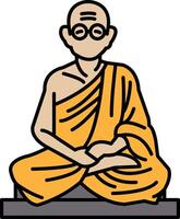 A man in a robe sits cross legged on a stone slab vector