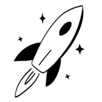 A black and white drawing of a rocket vector