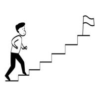 A man is climbing up the stairs to reach the flag vector