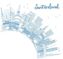 Outline Switzerland city skyline with buildings and copy space. Modern and historic architecture. Switzerland cityscape with landmarks. Bern. Basel. Zurich. Geneva. Lugano. vector