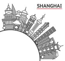 Outline Shanghai China City Skyline with Modern Buildings and copy space Isolated on White. Shanghai Cityscape with Landmarks. vector
