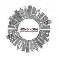Outline Hong Kong China City Skyline with Modern Buildings and copy space Isolated on White. Hong Kong Cityscape with Landmarks. vector